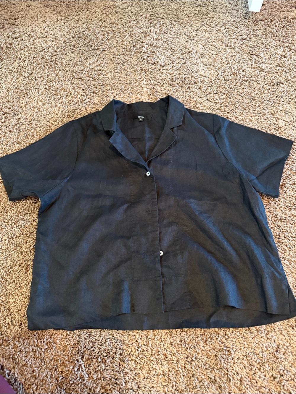 Quince Black Short-Sleeve Linen Button-Down Shirt